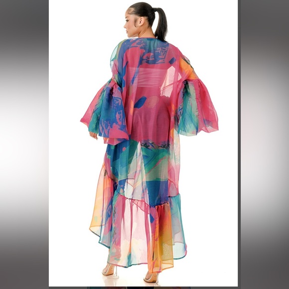 Colorful Sheer Maxi Cardigan - Picture 2 of 3